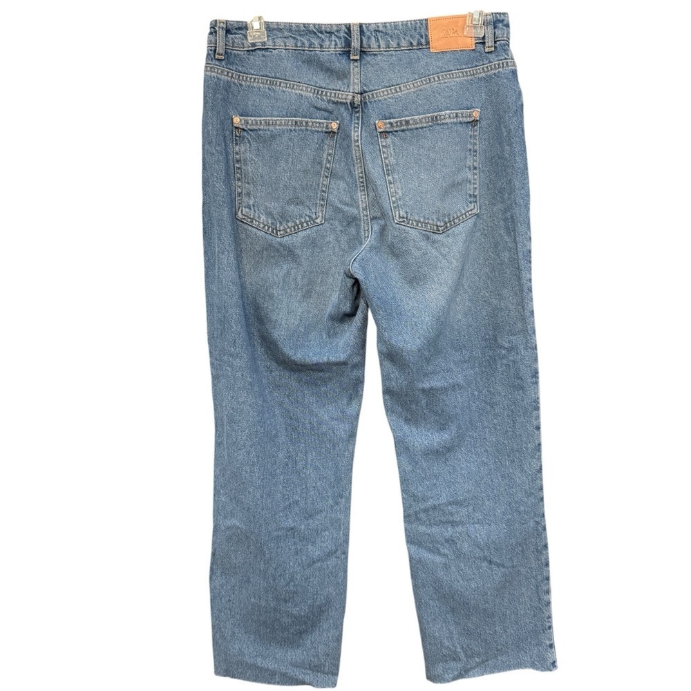 Zara High Rise Straight Leg Jeans Women’s Size 10 Blue Raw Hem 34x29 - Picture 2 of 7
